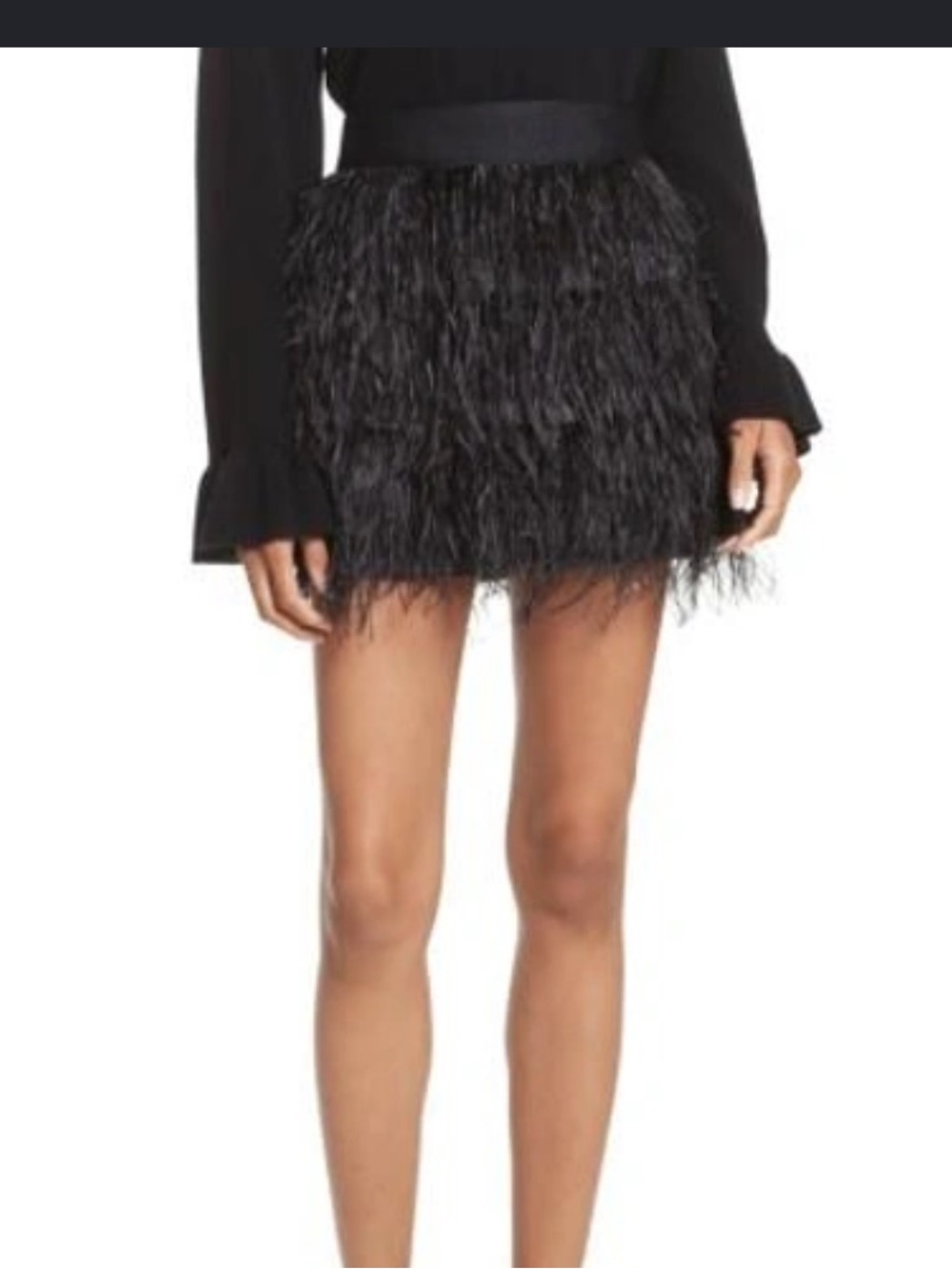 Gianni Bini Black Ostrich Anna Feather Retro 40s Bohemian Stretch Waist Skirt XL